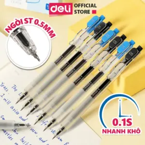 🖊️ BÚT GEL DELI NGÒI 0.5MM – VIẾT ÊM, KHÔ NHANH CHỈ 0.1S! 💨