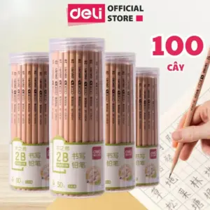 BÚT CHÌ GỖ DELI 2B – HỘP 100 CÂY VIẾT ÊM, NÉT ĐẸP, SIÊU TIẾT KIỆM