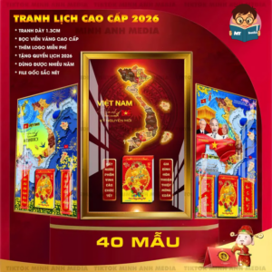 Lịch Tết Bản Đồ 34 Tỉnh Tranh Gỗ Tráng Gương Bo Viền Cao Cấp